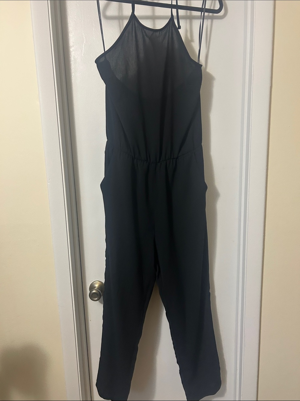 Forever 21 Black Halter Jumpsuit with Sheer Yoke